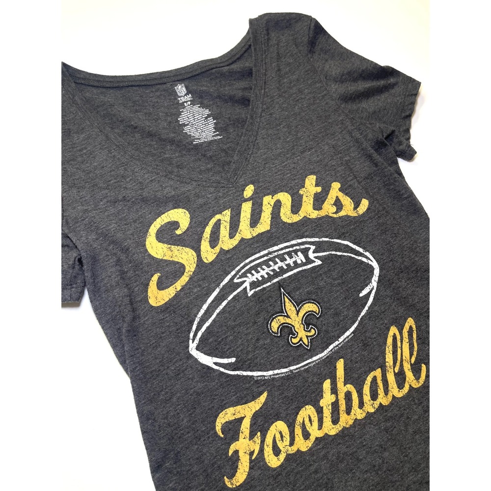 NFL Team Apparel New Orleans Saints V-Neck Graphic T-Shirt Grey Women Size Small